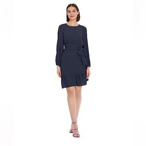 Donna Morgan Blue Sheath Dress with Bishop Sleeves. Nwt